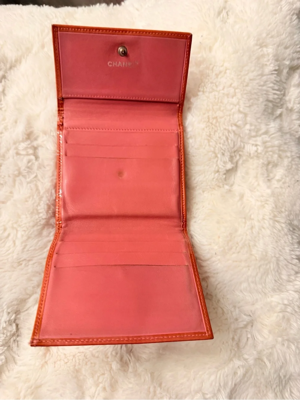 CHANEL Orange Patent Compact CC-Logo Wallet